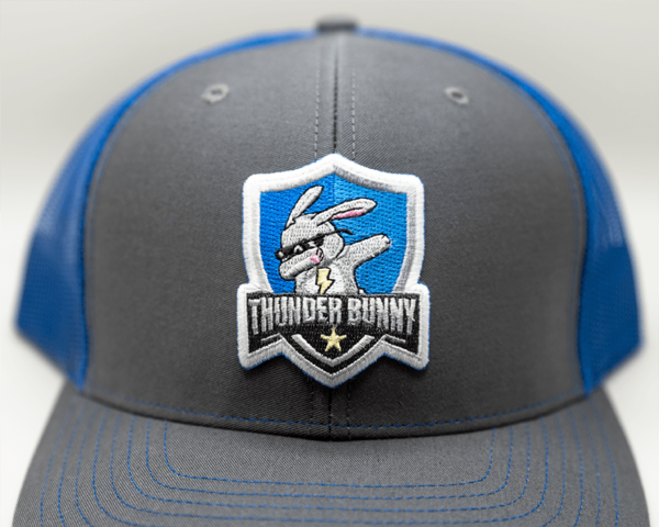 thunder bunny blue hat close up