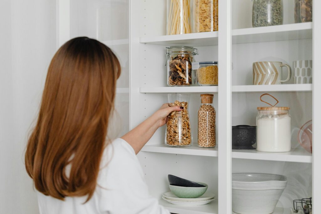 pantry shelves with jars